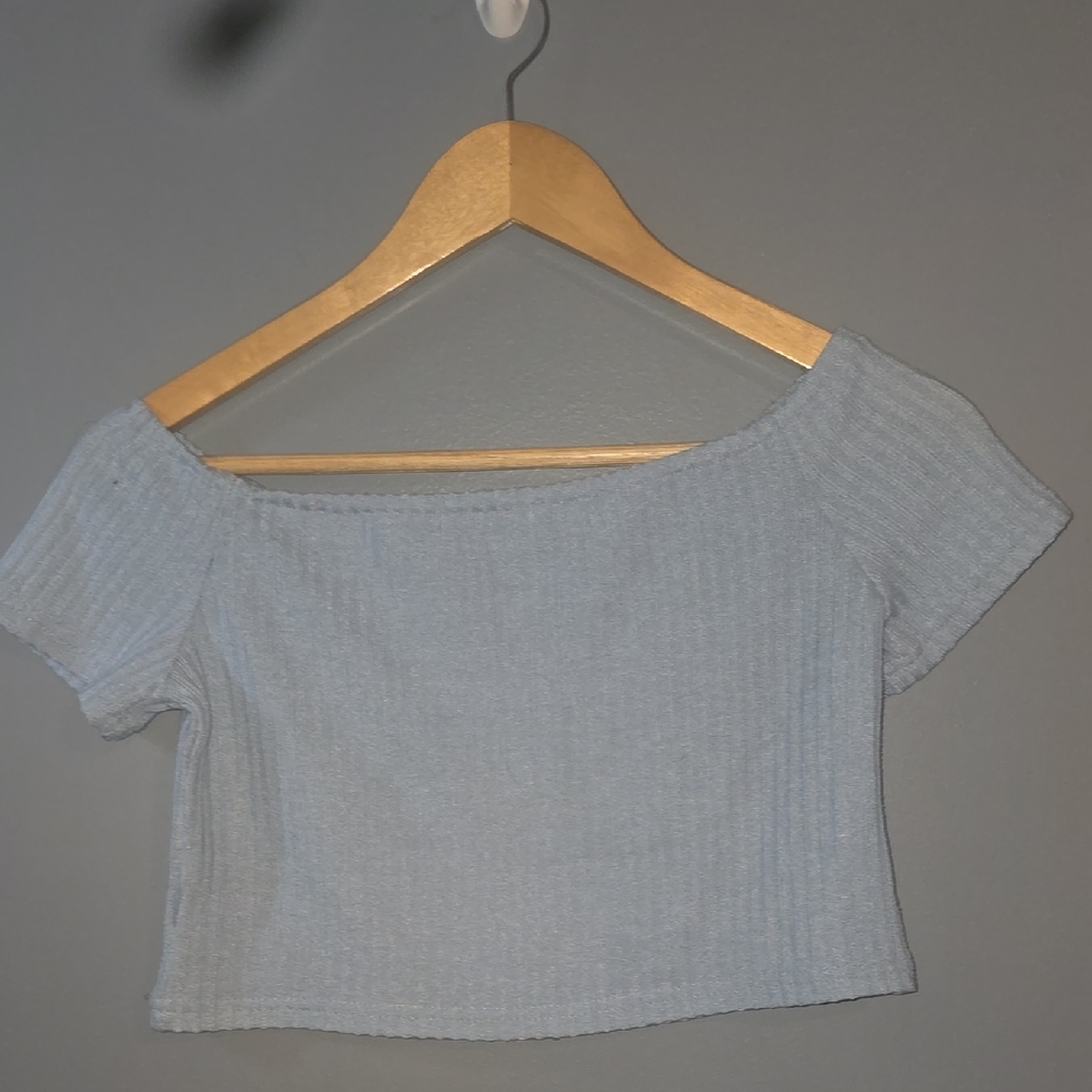 ROMWE Sky Blue Ribbed Top - Picture 3 of 3